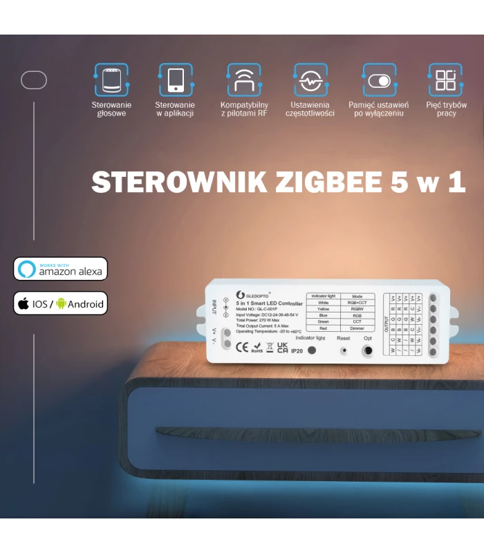 Sterownik ZigBee do taśm LED kompatybilny z Philips Hue TUYA ConBee