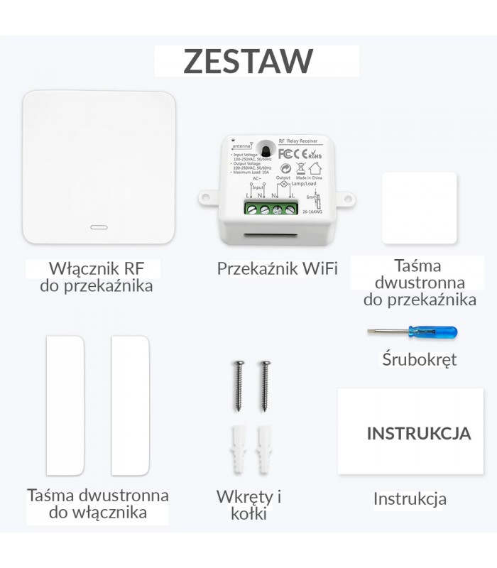 Przekaźnik WiFi TUYA z bezbateryjnym włącznikiem