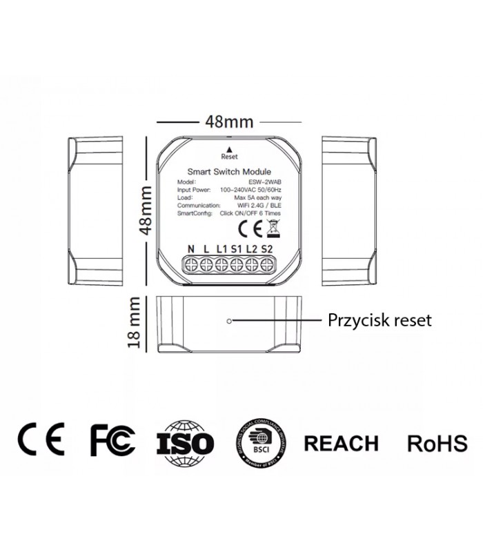 Podwójny przekaźnik WiFi do puszki TUYA Smart Life