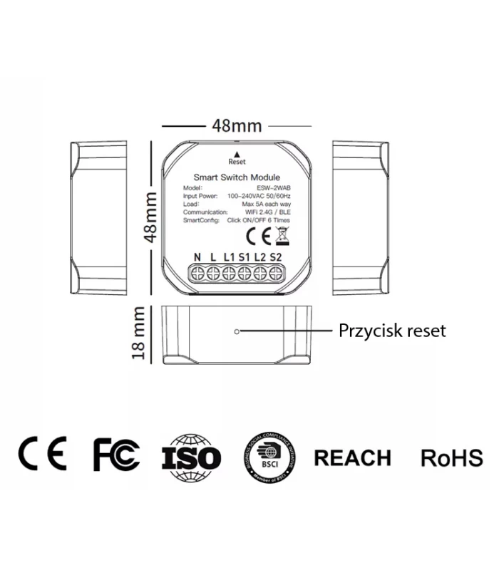 Podwójny przekaźnik WiFi do puszki TUYA Smart Life