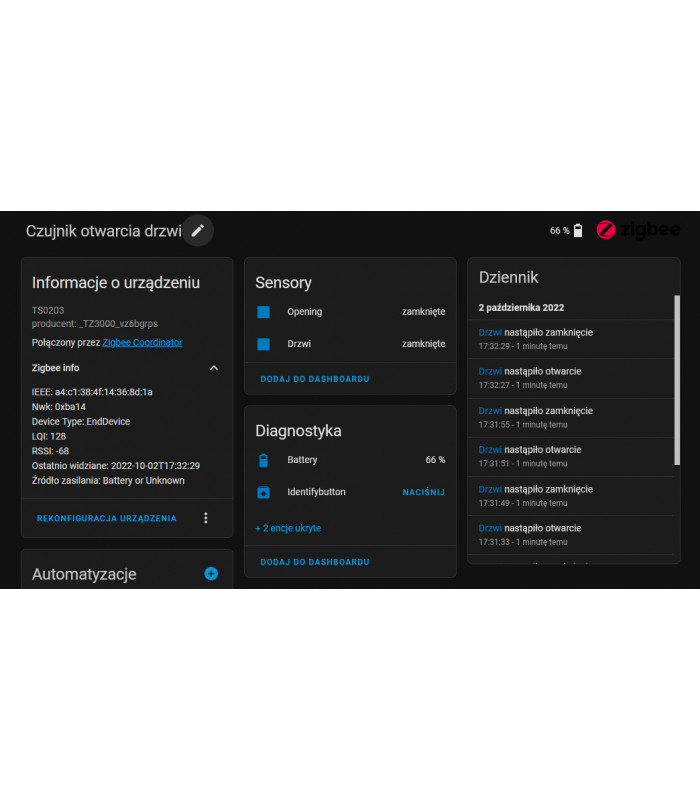 Czujnik otwarcia ZigBee TUYA Smart Life