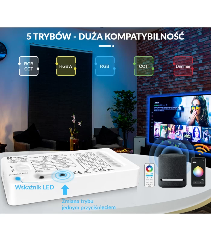 Sterownik ZigBee 5 w 1 do taśm LED kompatybilny z Philips Hue Tuya RGB
