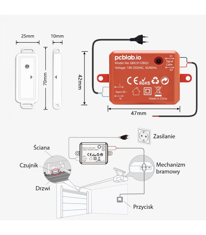 Sterownik bramy garażowej TUYA ZigBee 3.0 z czujnikiem 5-24VDC