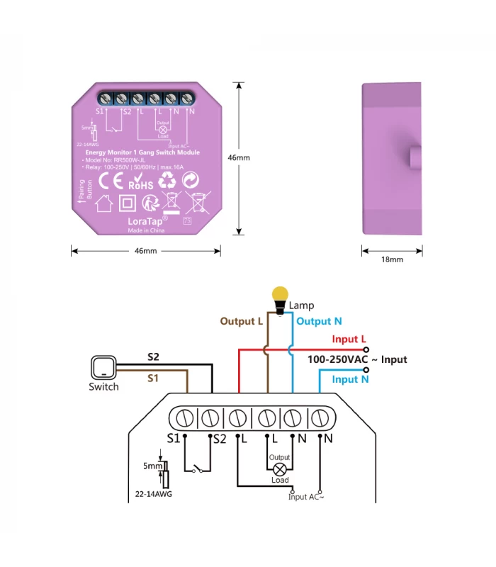 Przekaźnik gniazdko włącznik WiFi TUYA z pomiarem prądu 16A