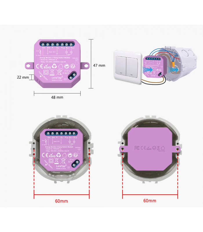 Podwójny przekaźnik WiFi TUYA z pomiarem prądu 10A