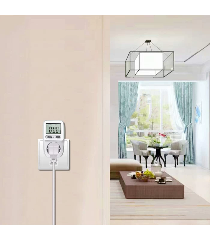 Licznik energii elektrycznej z wyświetlaczem LCD do gniazdka