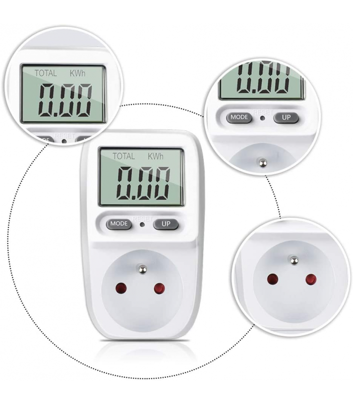 Licznik energii elektrycznej z wyświetlaczem LCD do gniazdka