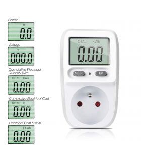Licznik energii elektrycznej z wyświetlaczem LCD do gniazdka