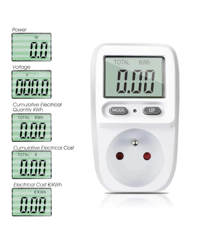 Licznik energii elektrycznej z wyświetlaczem LCD do gniazdka