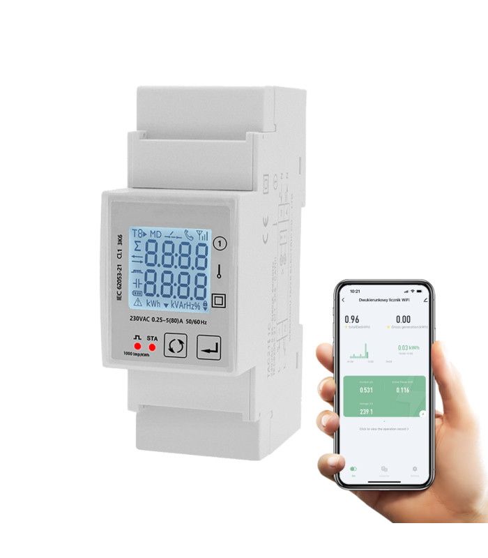 1-fazowy dwukierunkowy LICZNIK energii WiFi TUYA 80A DIN