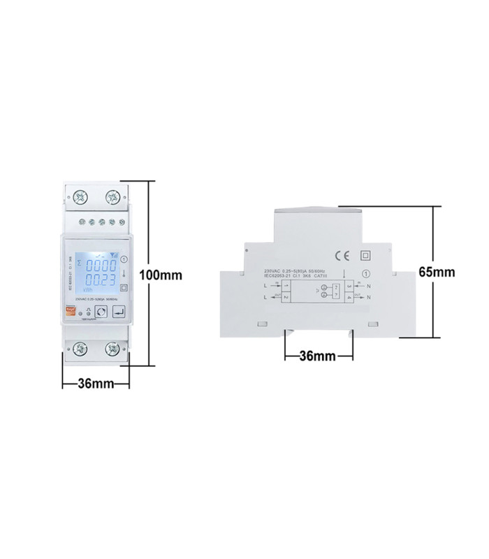 1-fazowy dwukierunkowy LICZNIK energii ZigBee TUYA 80A DIN