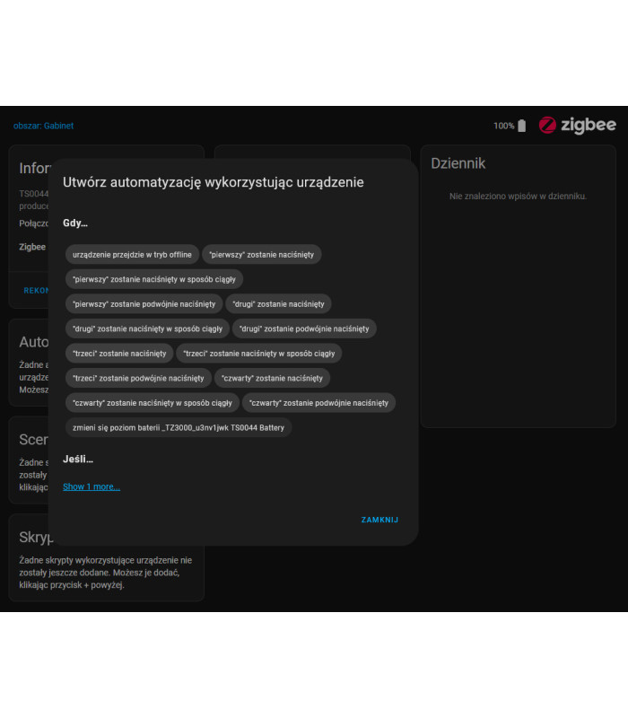 Dotykowy pilot ZigBee TUYA 4 kanały 12 scen czarny