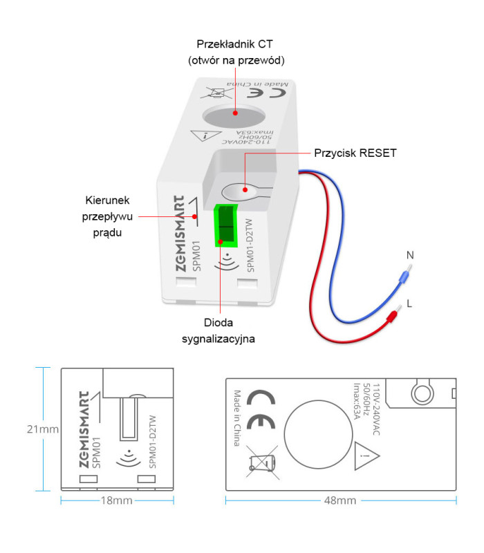 Licznik energii prądu 1-fazowy dwukierunkowy przekładnik 63A WiFi TUYA