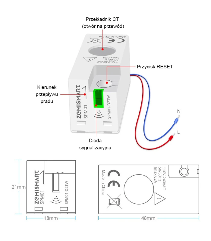 Licznik energii prądu 1-fazowy dwukierunkowy przekładnik 63A WiFi TUYA