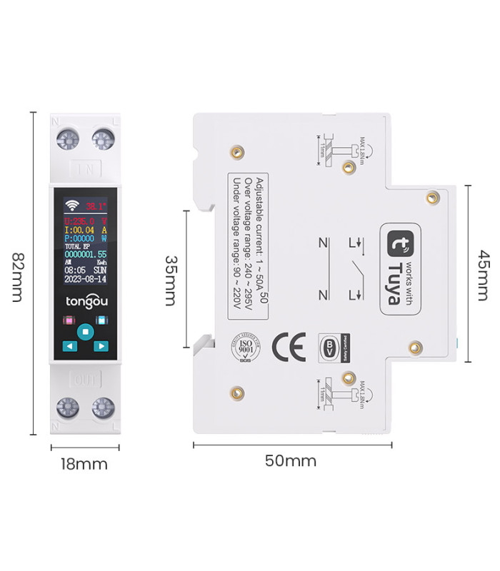 Inteligentny Licznik energii z LCD Przedpłatowy Przekaźnik 50A WiFi TUYA