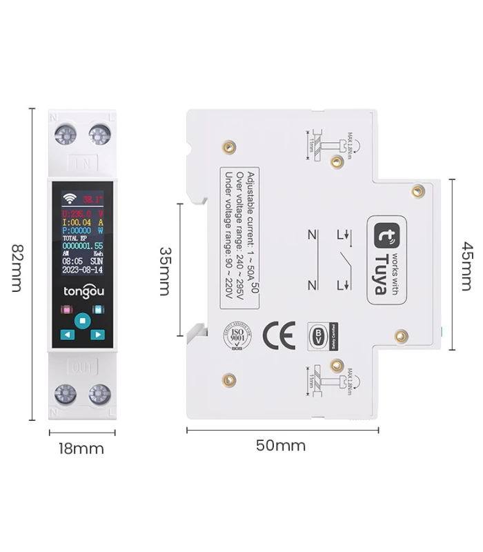 Inteligentny Licznik energii z LCD Przedpłatowy Przekaźnik 50A WiFi TUYA
