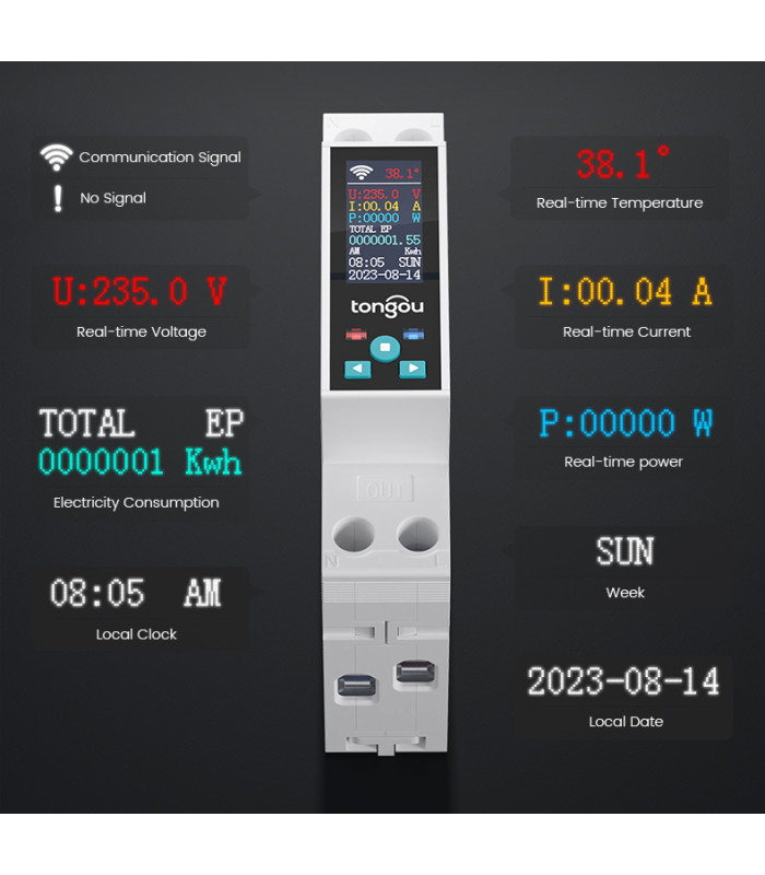 Inteligentny Licznik energii z LCD Przedpłatowy Przekaźnik 50A WiFi TUYA
