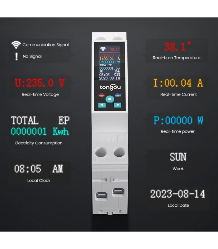 Inteligentny Licznik energii z LCD Przedpłatowy Przekaźnik 50A WiFi TUYA