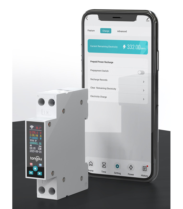 Inteligentny Licznik energii z LCD Przedpłatowy Przekaźnik 50A WiFi TUYA