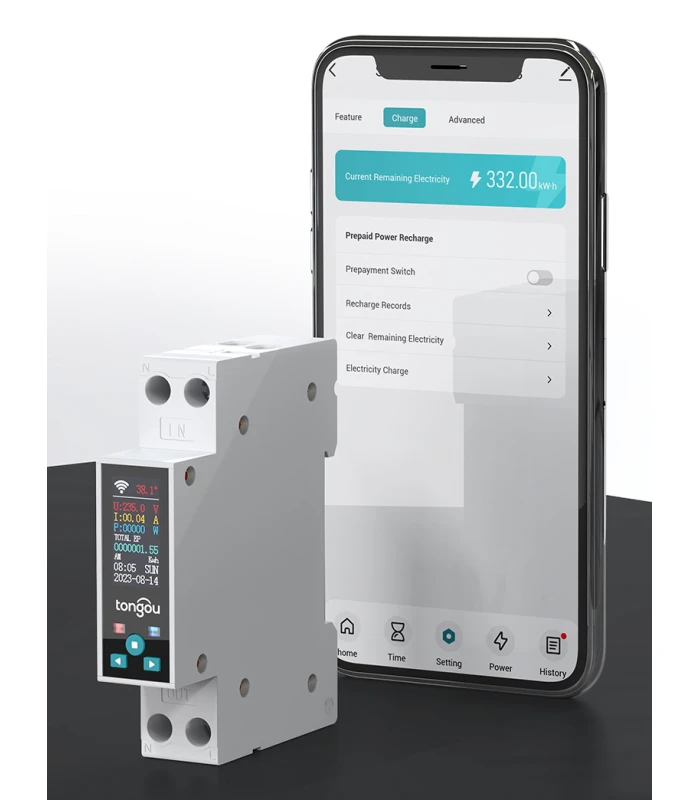 Inteligentny Licznik energii z LCD Przedpłatowy Przekaźnik 50A WiFi TUYA