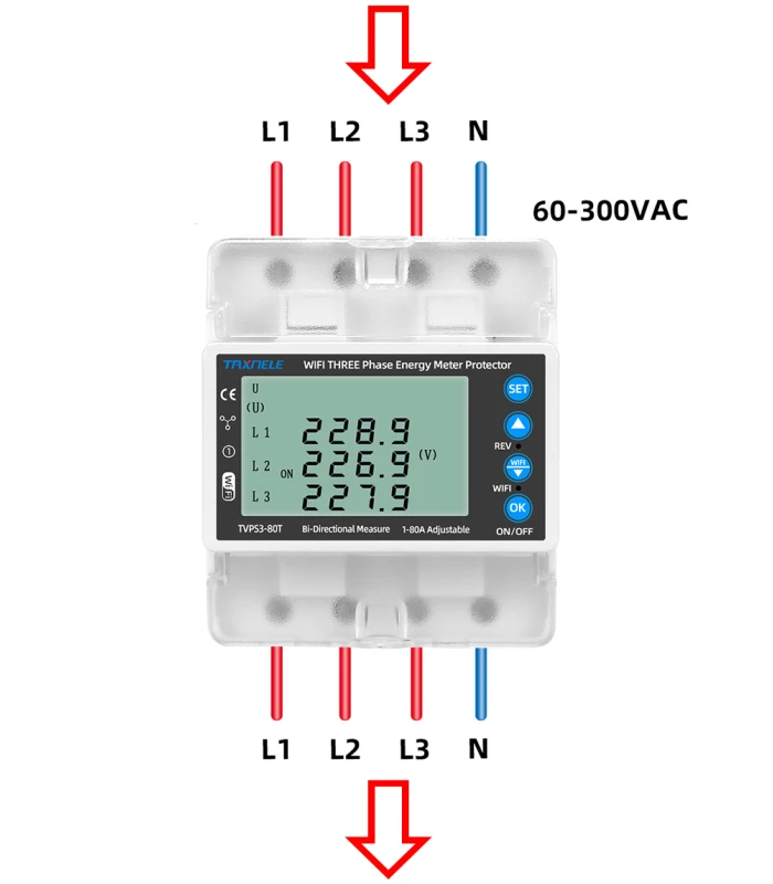 Dwukierunkowy, 3-fazowy Licznik energii elektrycznej 3x80A