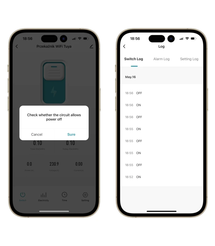 Przekaźnik WiFi TUYA 63A licznik prądu z zabezpieczeniem