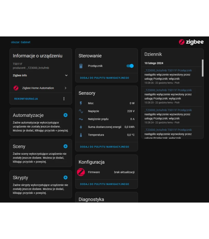 Przekaźnik ZigBee 63A* z pomiarem prądu na szynę DIN TUYA Smart Life HA