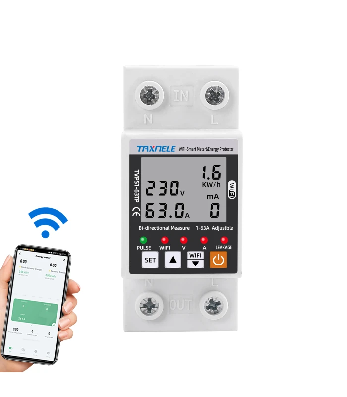 Dwukierunkowy 1-fazowy licznik energii WiFi przekaźnik 63A TUYA Smart