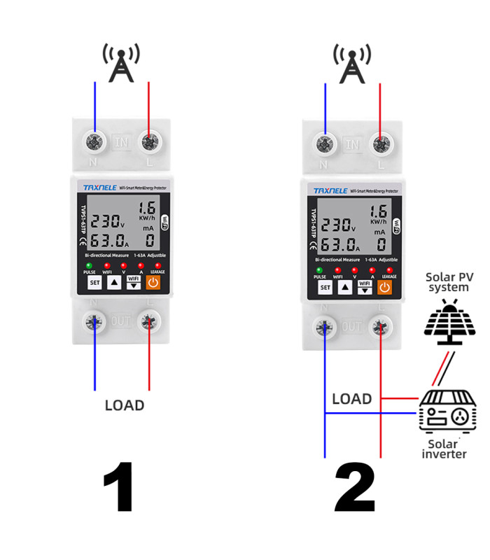 Dwukierunkowy 1-fazowy licznik energii WiFi przekaźnik 63A TUYA Smart
