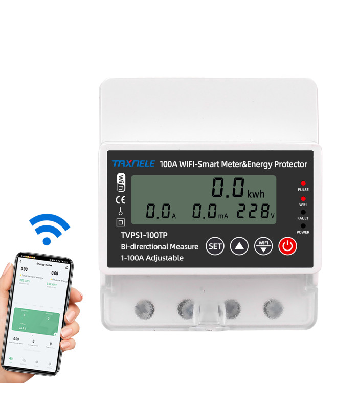 Jednofazowy licznik energii 2-kierunkowy PV przekaźnik 100A WiFi TUYA