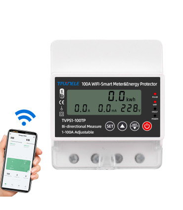 Jednofazowy licznik energii 2-kierunkowy PV przekaźnik 100A WiFi TUYA