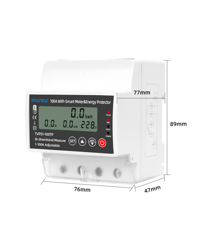 Jednofazowy licznik energii 2-kierunkowy PV przekaźnik 100A WiFi TUYA