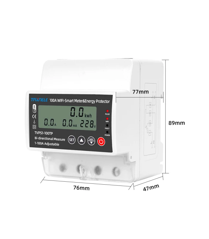 Jednofazowy licznik energii 2-kierunkowy PV przekaźnik 100A WiFi TUYA