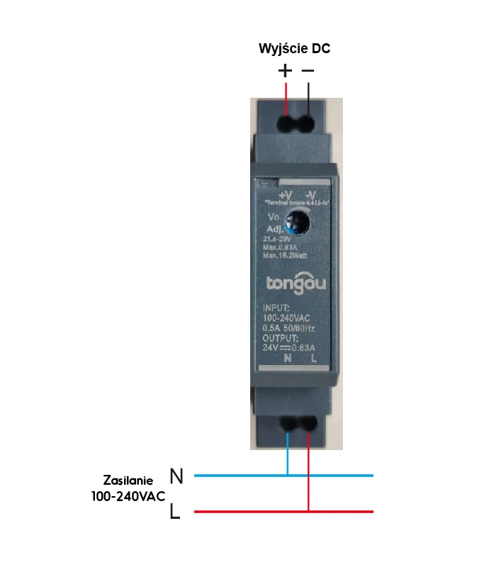 Zasilacz impulsowy LED 12V 15W na szynę DIN HDR-15-12 regulowany