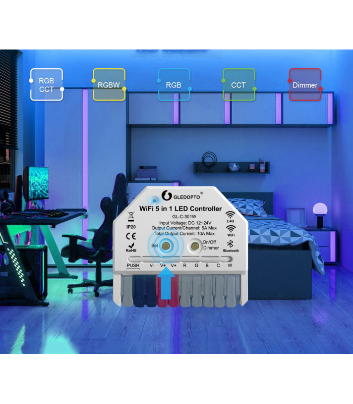Sterownik WiFi 5 w 1 do taśm LED RGB CCT ściemniacz TUYA Smart