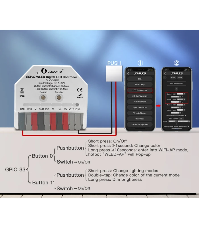 Sterownik WLED Magic Pixel LED WiFi ESP32 Home Assistant WS281x