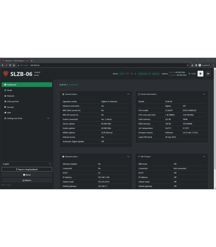 SLZB-06p10 Adapter Zigbee CC2674P10 Ethernet PoE USB LAN WIFI