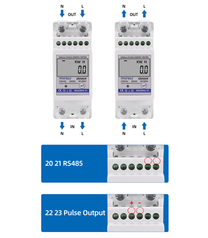 Dwukierunkowy 1-fazowy licznik energii elektrycznej wyświetlacz LCD