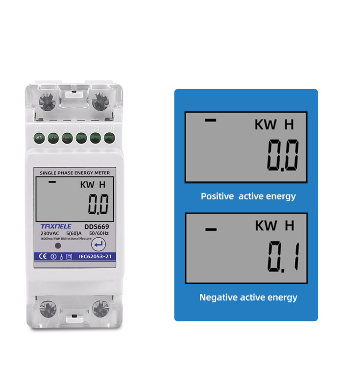 Dwukierunkowy 1-fazowy licznik energii elektrycznej wyświetlacz LCD
