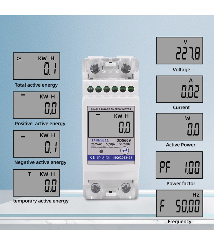 Dwukierunkowy 1-fazowy licznik energii elektrycznej wyświetlacz LCD