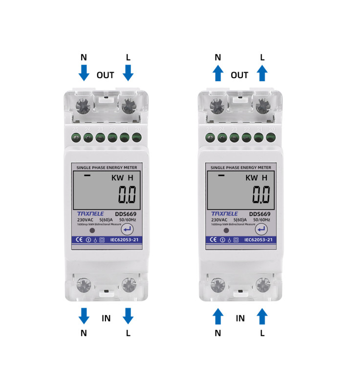 Dwukierunkowy 1-fazowy licznik energii elektrycznej wyświetlacz LCD