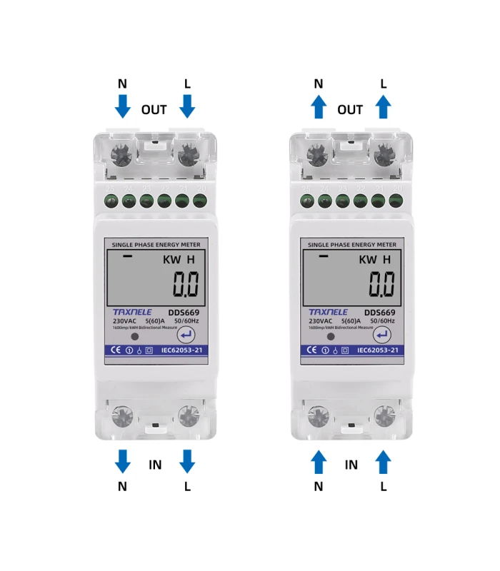 Dwukierunkowy 1-fazowy licznik energii elektrycznej wyświetlacz LCD