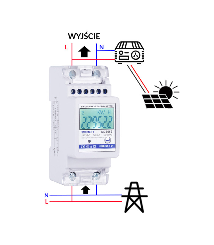Dwukierunkowy 1-fazowy licznik energii elektrycznej wyświetlacz LCD