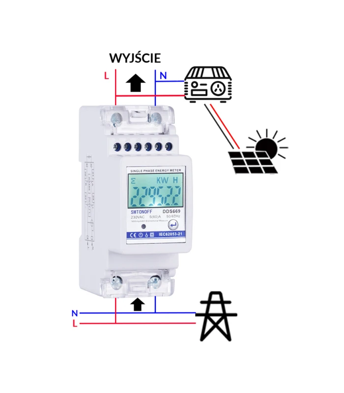 Dwukierunkowy 1-fazowy licznik energii elektrycznej wyświetlacz LCD