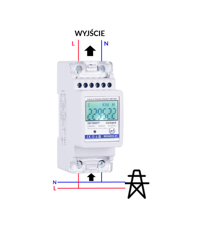 Dwukierunkowy 1-fazowy licznik energii elektrycznej wyświetlacz LCD