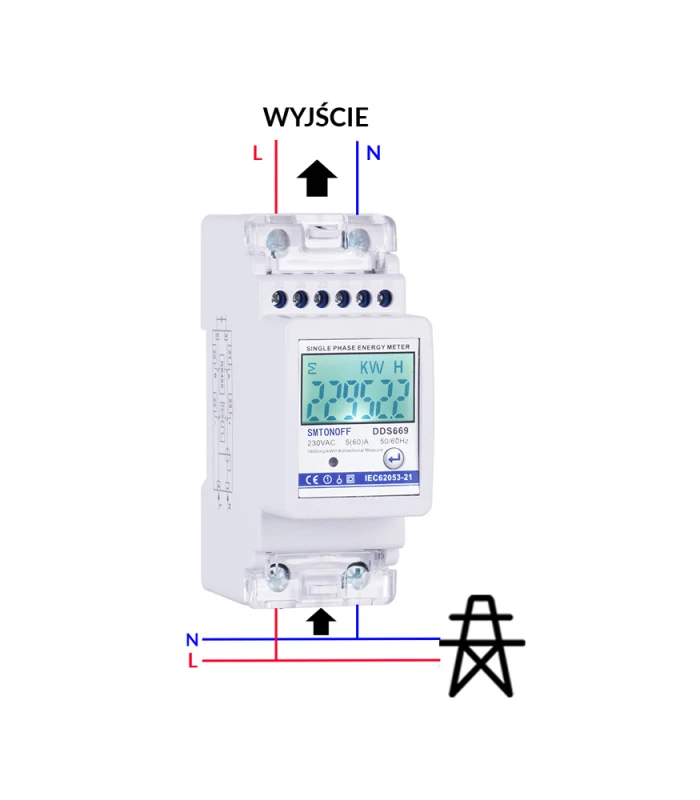 Dwukierunkowy 1-fazowy licznik energii elektrycznej wyświetlacz LCD
