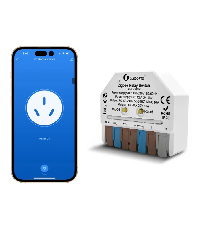 Przekaźnik beznapięciowy 16A 230VAC 12-48VDC ZigBee TUYA do bramy pieca