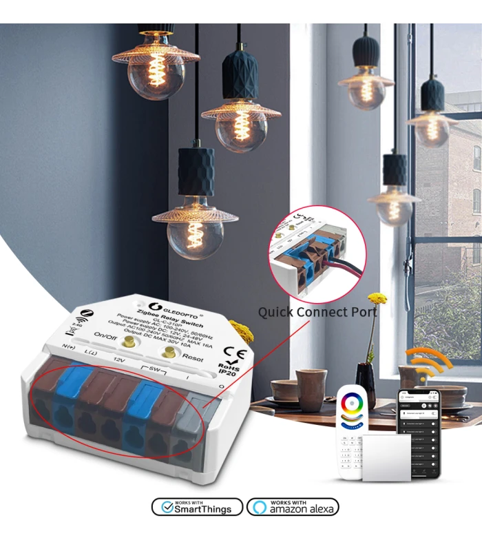 Przekaźnik beznapięciowy 16A 230VAC 12-48VDC ZigBee TUYA do bramy pieca