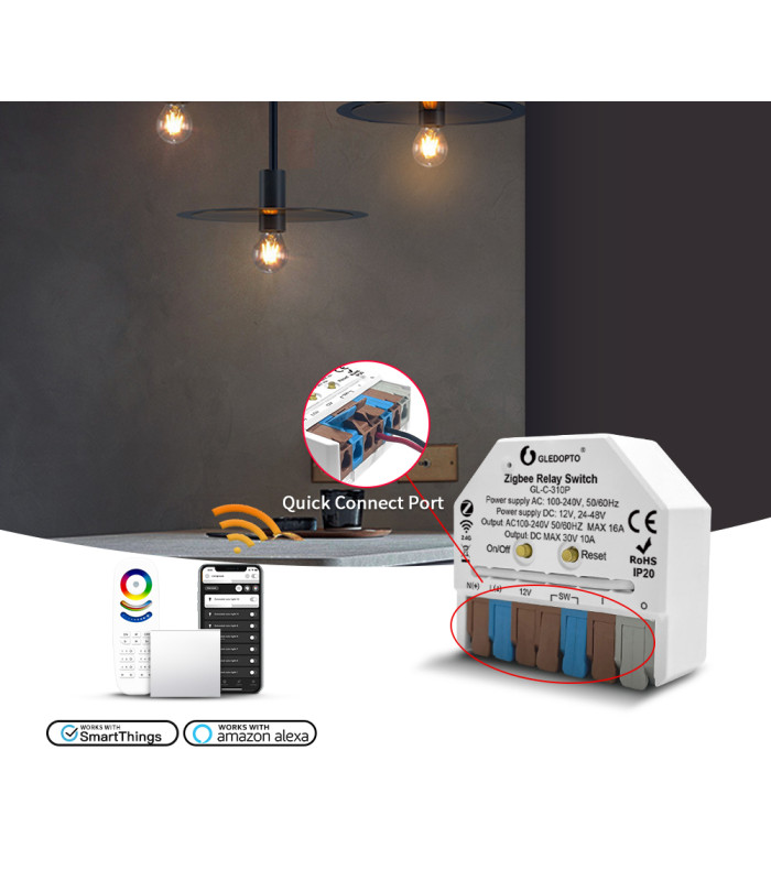 Przekaźnik beznapięciowy 16A 230VAC 12-48VDC ZigBee TUYA do bramy pieca