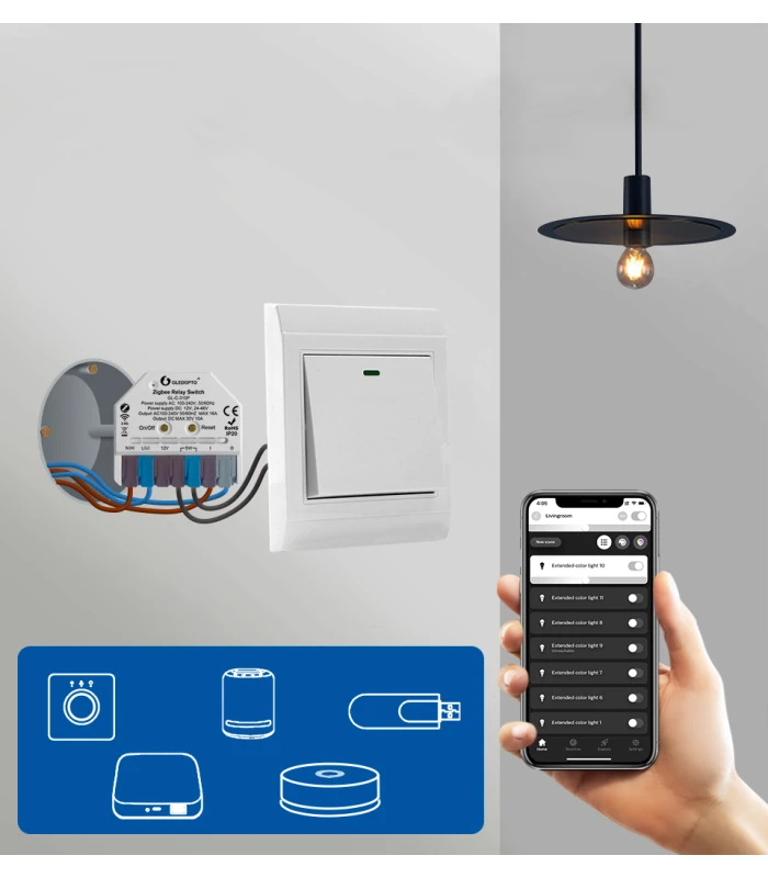 Przekaźnik beznapięciowy 16A 230VAC 12-48VDC ZigBee TUYA do bramy pieca